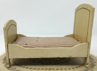 Vintage Doll Wood Hand Painted Bed With Mattress Furniture