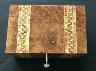 Walnut Tunbridge Style Inlay Jewellery Box With Tray And Lock