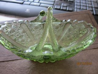 Green Glass 6x3 " Basket Vintage Vase Nut Candy Dish Ect Antique Depression