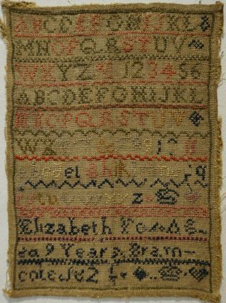 Small Early 19th Century Alphabet Sampler By Elizabeth Fox? Aged 9 - 1824