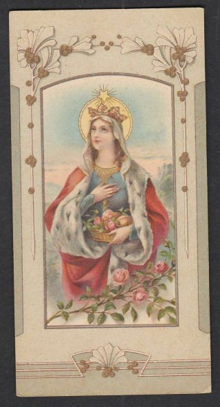 Saint Elizabeth Roses Antique Holy Card