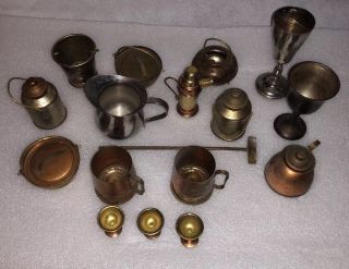 17 Piece Vintage Miniature Copper Stainless Steel Brass Metal Pot Set -