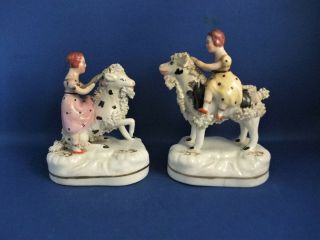 Antique 19thc Rare Staffordshire Pottery Figures,  Girls & Goats C1830