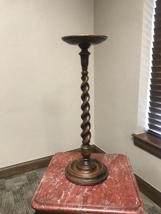 Very Large 24” Barley Twist Turned Wooden Candlestick On Wood Base