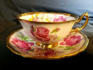 Vintage Adderley Fine Bone China Tea Cup And Saucer England Gold And Pink Roses