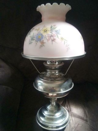 Antique Rayo Nickel Plated Oil Kerose Lamp With Shade