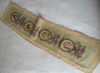 Vintage Completed Tapestry For Bell Pull Ladies Faces Roses On Pale Green