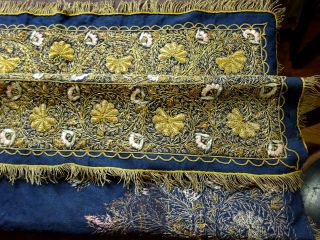 19th Century Ottoman Empire Gold Thread Embroidery Large Wool Panel