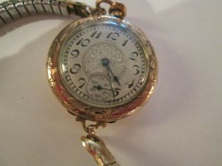 Antique Elgin 10k Gold Filled Ladies Watch Round Tooled Case