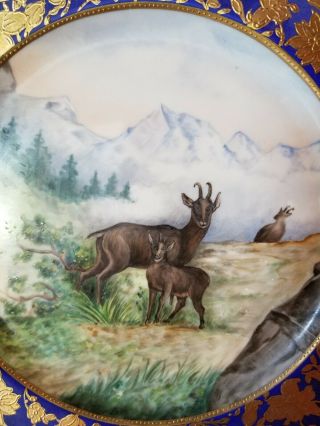 Antique Meissen China Hand Painted Plate - Mountain Goats Cobalt Blue Gold Desig 2