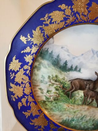 Antique Meissen China Hand Painted Plate - Mountain Goats Cobalt Blue Gold Desig 4