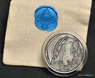 2018 - Fire Dragon 1 Oz.  999 Silver Antique Finished Round With Pouch &