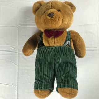 Commonwealth Plush Bear Vtg 1991 Large 20 " Stuffed Teddy 90s Green Cordy Overall