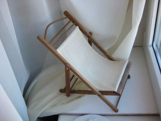 Old Vintage Wooden Folding Chaise Lounge Chair Seat For Doll