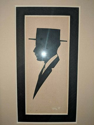 Vintage Antique Art Deco Cut Silhouette Portrait Man Back & Cream Wood Frame 2