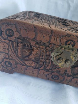 Vintage Hand Carved Detail Wood Trinket Box - Made in Hong Kong 2