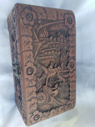 Vintage Hand Carved Detail Wood Trinket Box - Made in Hong Kong 3