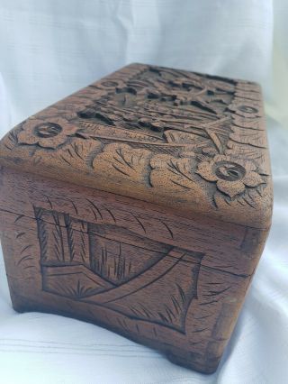 Vintage Hand Carved Detail Wood Trinket Box - Made in Hong Kong 4
