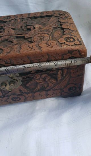 Vintage Hand Carved Detail Wood Trinket Box - Made in Hong Kong 5