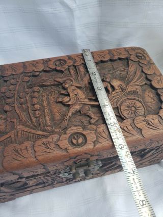 Vintage Hand Carved Detail Wood Trinket Box - Made in Hong Kong 6