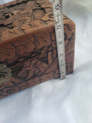 Vintage Hand Carved Detail Wood Trinket Box - Made in Hong Kong 8