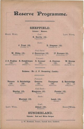 Antique Programme At Sheff United - Sheffield V Sunderland Boys Final 23 - 2 - 1907