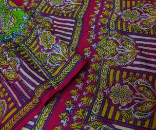 Indian Vintage Pure Silk Saree Floral Printed Ethnic Deco Fabric 5 Yard