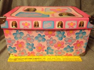 Vintage 2000 Mattel Barbie Storage Box W/cover - Pink W/flowers - 13 " X 9 " - Vgc