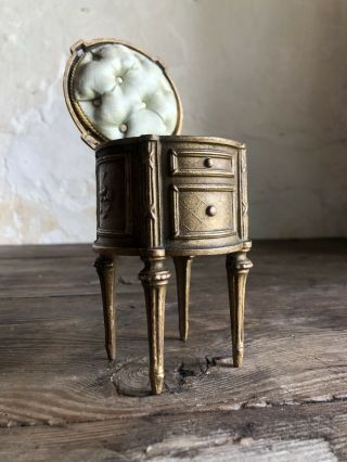 Antique French Gilt Trinket Box / Jewellery Box.  Cushioned Interior.  " Depose "
