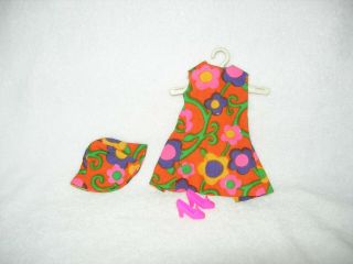 Vintage Barbie Doll Sun Dress With Matching Hat And Shoes