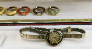 Vintage Bucherer Ladies Watch Changeable Colour Bezels & Straps & Case 3