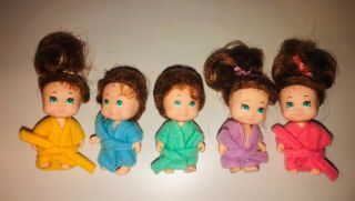 Vintage Tyco Quints Redish Brown Hair Tiny 5 Baby Dolls Set