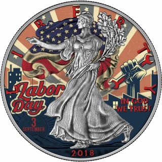 Usa 2018 1$ Liberty Silver Eagle Labor Day 1oz Silver Antique Coin