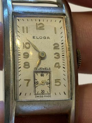 Art Deco Gents Eloga Vintage Tank Wrist Watch 15 Jewel Swiss 1930’s