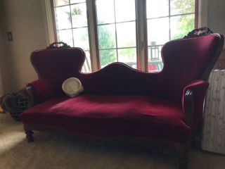 Vintage Victorian Couch,  Red Velvet,  Vintage,  Unique Shape.