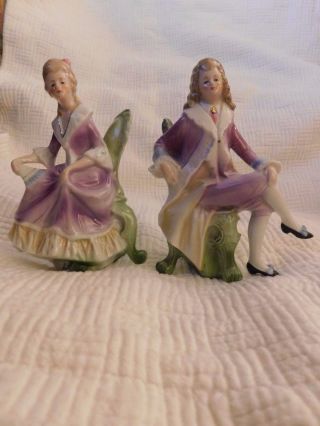 Pair Antique Porcelain Heubach Victorian Man And Woman Sitting In Chairs Germany