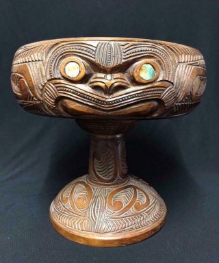 Maori Work South Pacific Oceanic Polynesian Zealand Lrg Carved Footed Bowl