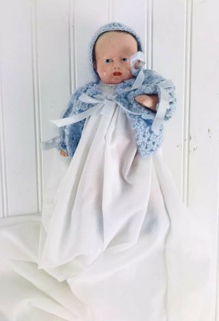 Early 1900’s Antique Composition Baby Doll In Handmade Dress Vintage