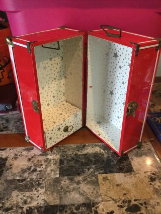 Vintage Metal Doll Storage Case With Drawer Red And White 12” Width