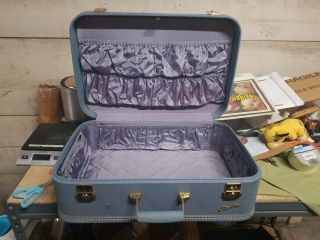 Antique Vintage Starline Hard Shell Travel Suitcase Luggage Blue Purple Guc