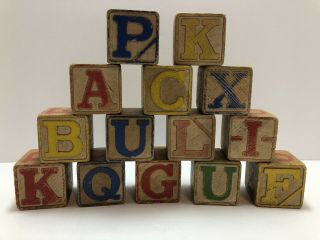 Large 1.  5” Vintage Worn Wood Alphabet Blocks Letters Numbers Light Weight Big 14