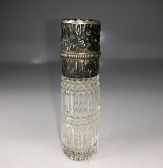 Stamped 800 Silver And Cut Glass Perfume Bottle,  Antique,  Rose Design