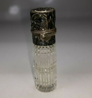 Stamped 800 Silver and Cut Glass Perfume Bottle,  Antique,  Rose Design 7