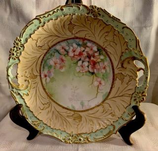 Brilliant Antique Limoges France Charger Plate Hand Painted Floral Signed