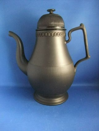Antique 18th /19thc Leeds Pottery Engine Turned Black Basalt Coffee Pot C1790