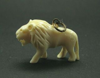 Antique Carved Bovine Bone Tiny Size Lion Pendant Charm Vintage Highly Detailed
