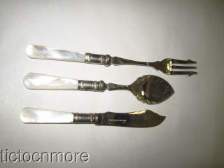 Antique English Plate Mop Mother Of Pearl Handle Fruit & Cocktail Serving Set