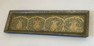 Signed Antique Vintage Hand Painted By Suffering Moses Wooden Tray;kashmir India