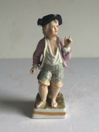 Antique Sitzendorf Porcelain Figurine Boy With Tri Corner Hat Allegorical 19thc