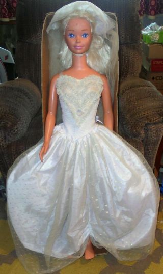 Vintage My Size Barbie Doll 38 " 1992 Mexico Mattel White Dress Life Size Wedding
